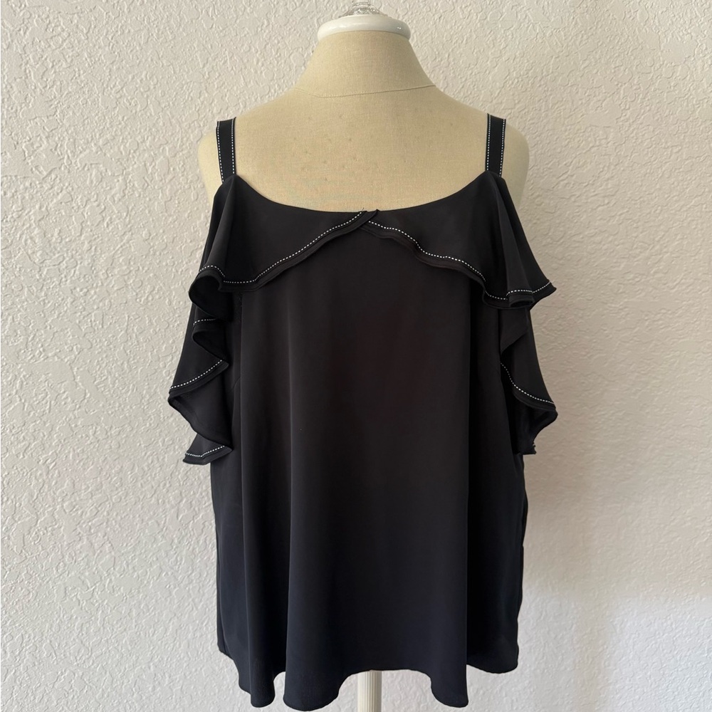 Gibson Latimer Black Ruffle Top